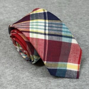 Uniqlo‎ Madras Men's Necktie Linen-Cotton Plaid Tie Red Multicolor